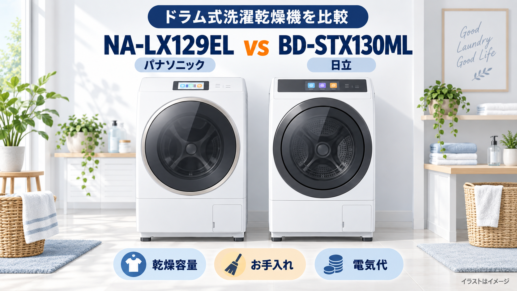 パナソニック NA-LX129ELと日立 BD-STX130MLのドラム式洗濯乾燥機比較