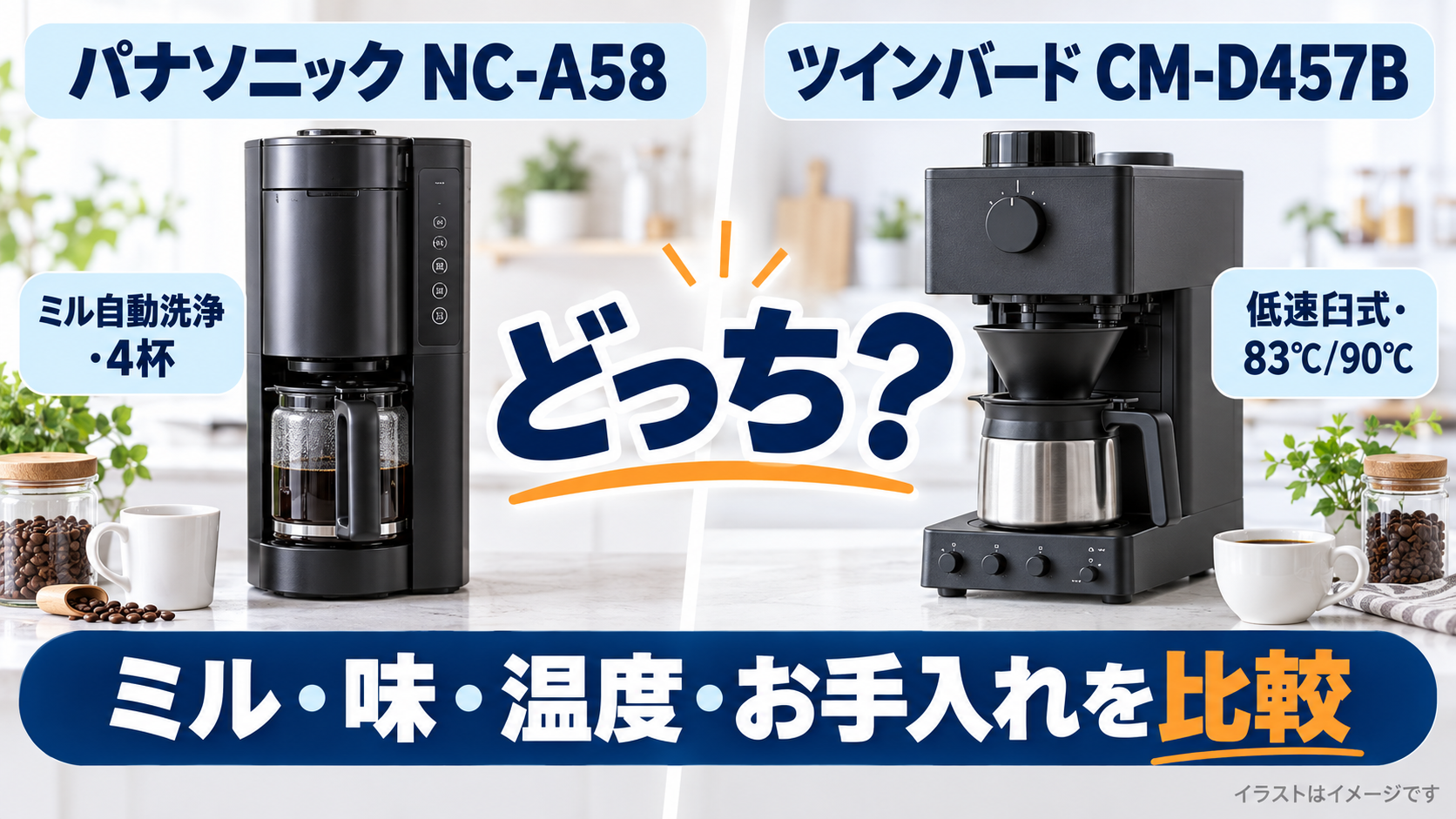 パナソニック NC-A58とツインバード CM-D457Bのミル・味・抽出温度・お手入れ比較