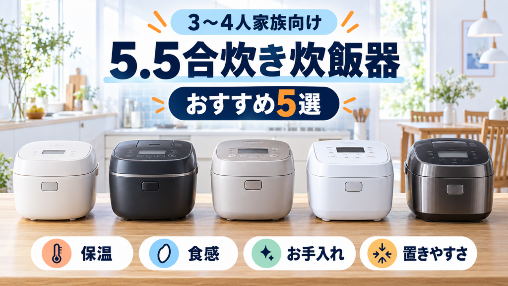 3～4人家族向け5.5合炊き炊飯器おすすめ5選のイラスト