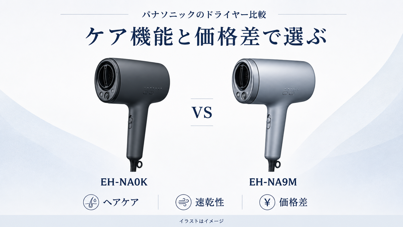 パナソニック EH-NA0KとEH-NA9Mのドライヤー比較イラスト