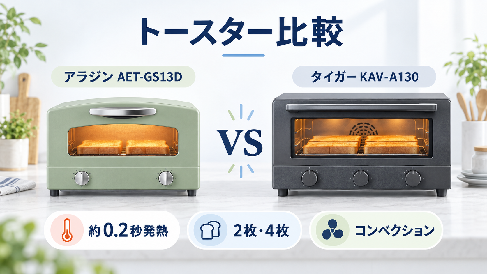 アラジン AET-GS13Dとタイガー KAV-A130のオーブントースター比較