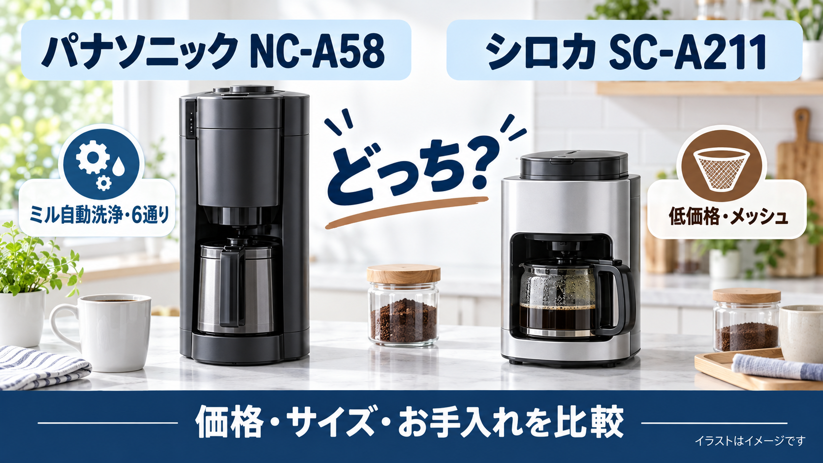 パナソニック NC-A58とシロカ SC-A211の価格・サイズ・お手入れ比較