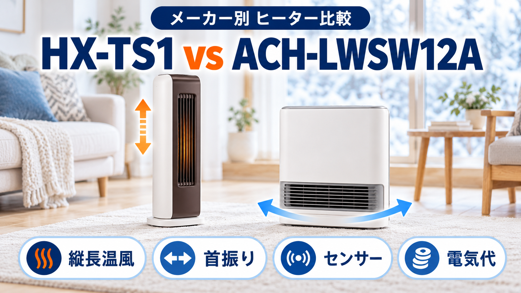 シャープ HX-TS1とアイリスオーヤマ ACH-LWSW12Aの首振り・センサー・電気代を比較