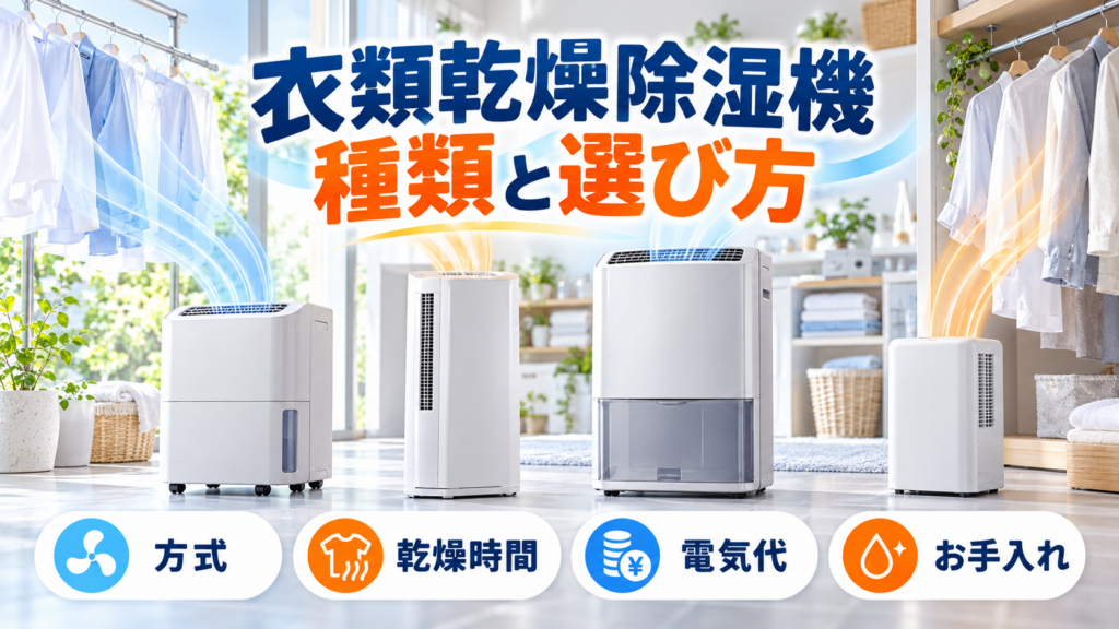 衣類乾燥除湿機の方式・乾燥時間・電気代・お手入れを解説する種類と選び方の図解