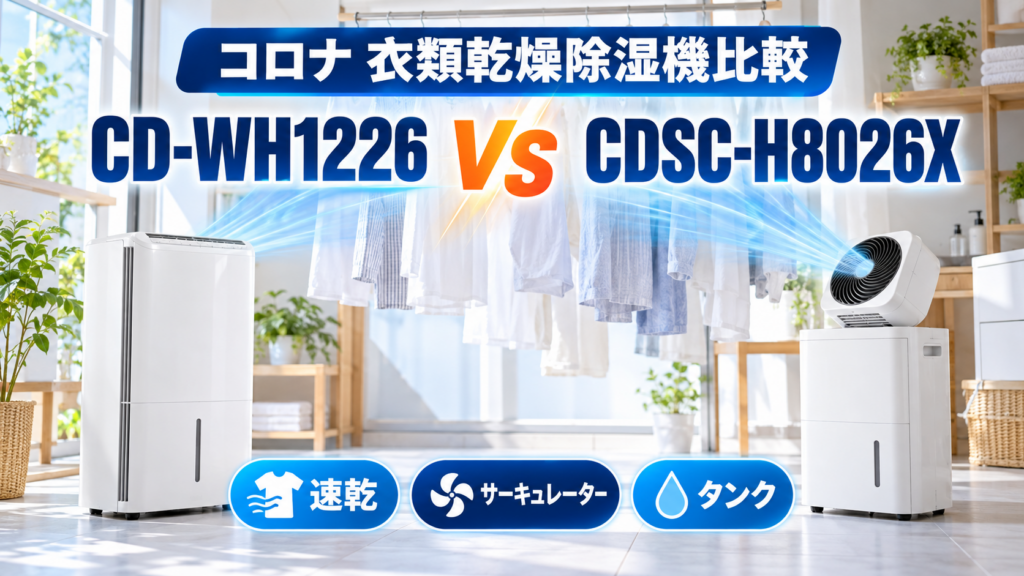 コロナCD-WH1226とCDSC-H8026Xを乾燥時間・サーキュレーター・タンク容量で比較