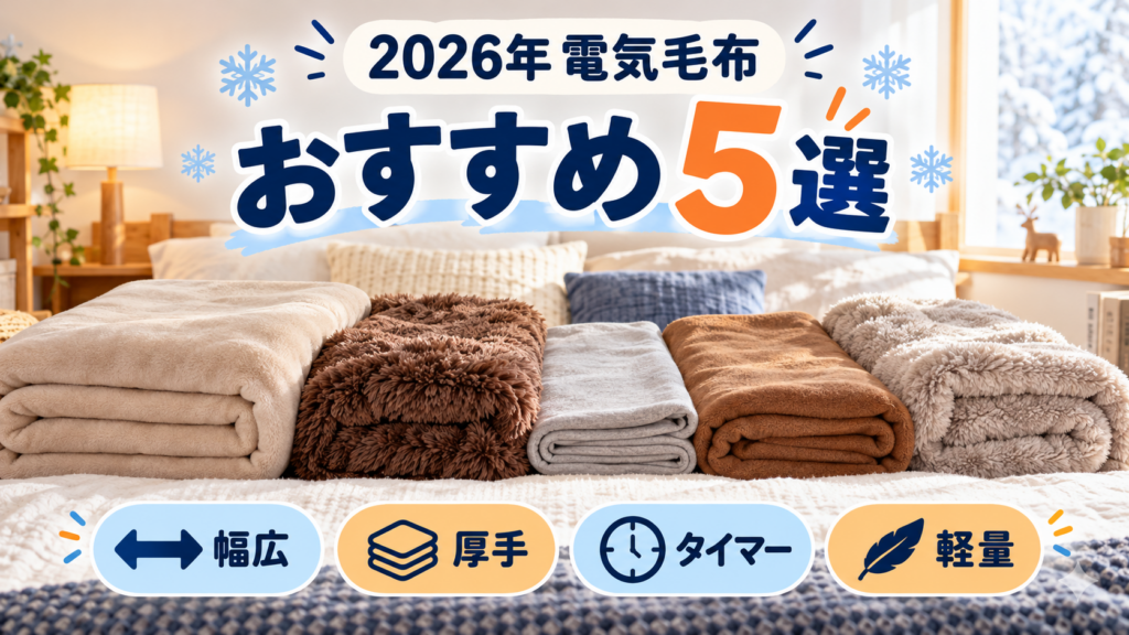 2026年の電気毛布おすすめ5選を幅広・厚手・タイマー・軽量・価格で比較した図解