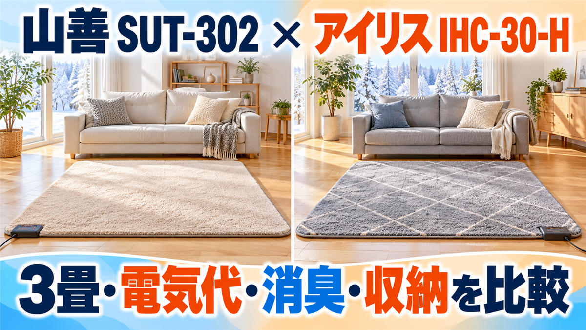 山善 SUT-302とアイリスオーヤマ IHC-30-Hのホットカーペット比較