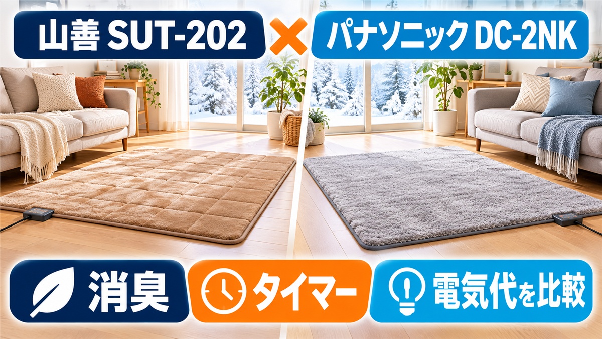 山善 SUT-202とパナソニック DC-2NKのホットカーペット比較